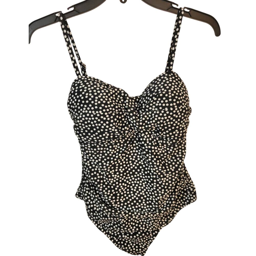 Catalina One Piece Swimsuit Rich Black Artic White Polka‎ Dot Women's Size Small